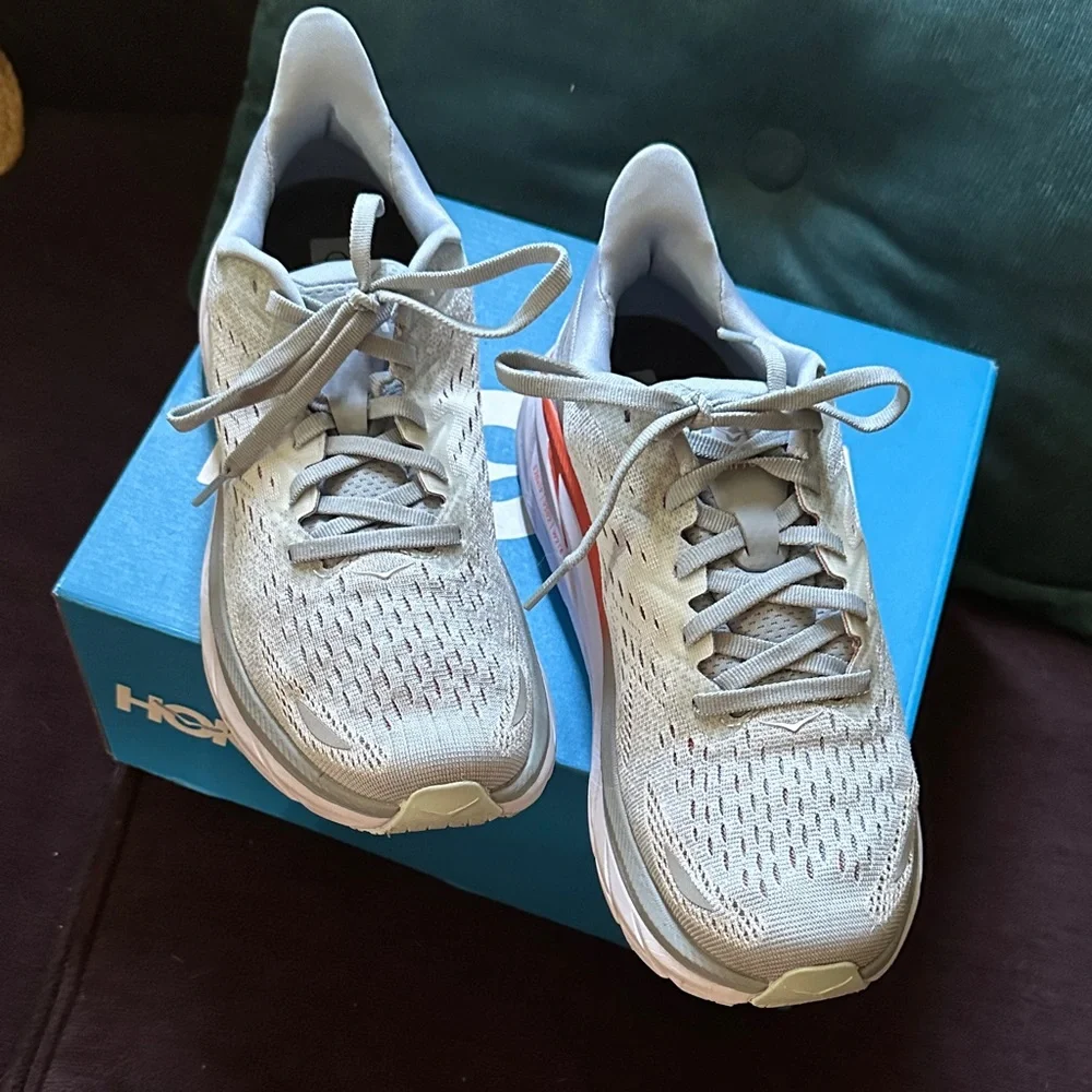 NEW! Hoka Women's Running Shoes in Light Gray with Orange Accent - Picture 4 of 8